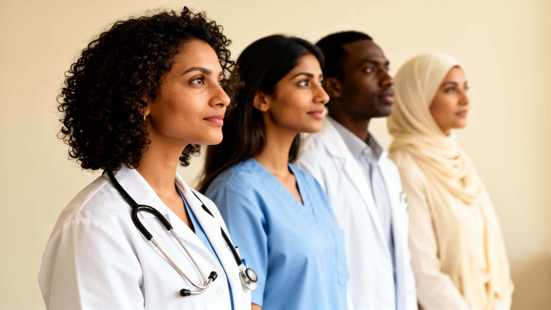 Diverse team of medical professionals representing inclusive dermatology education